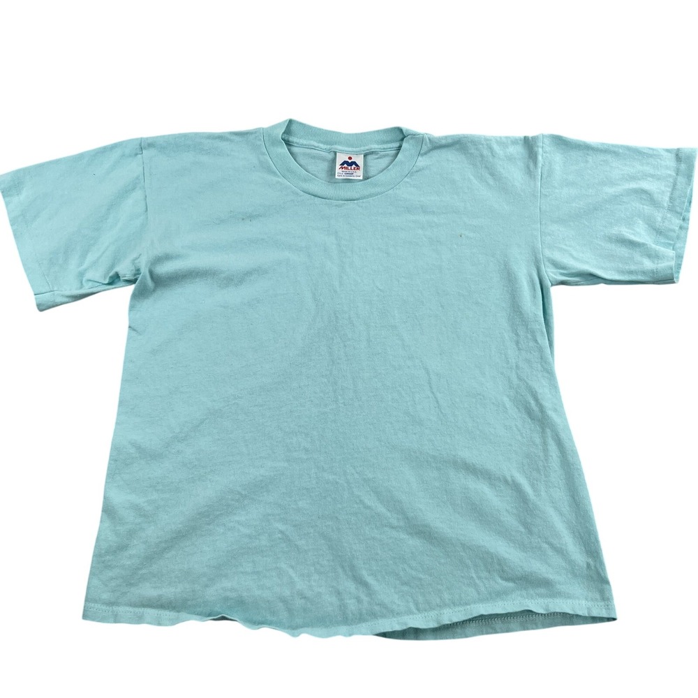 Vintage Miller Single Stitch Blank T Shirt M Teal Men Made in USA Plain Basic